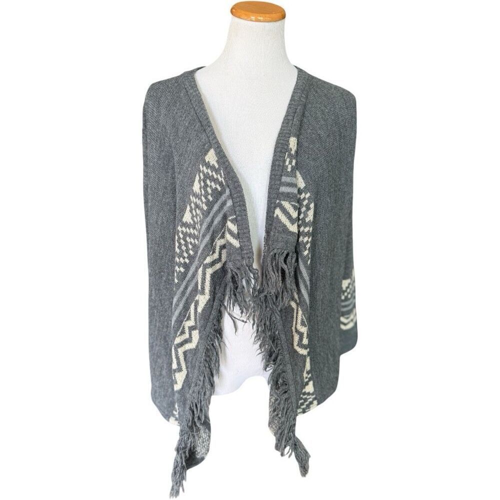 Womens Canyon River Blues Southwestern Print Fringe Cardigan Sweater - Sz M